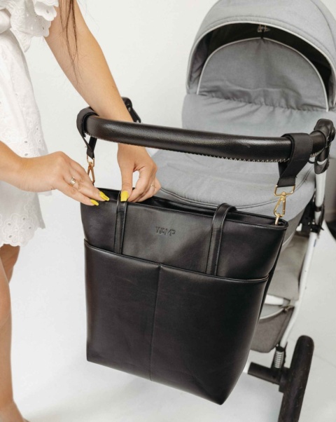 Czarna Torba do Wózka EMILIA - Elegancka i Stylowa Torba dla Mam